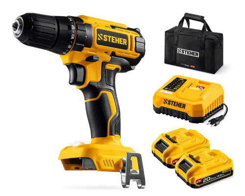 Дрель-шуруповерт 20 В, 40 Н·м, 2 АКБ LMS (2 А·ч), сумка STEHER CD-40-22
