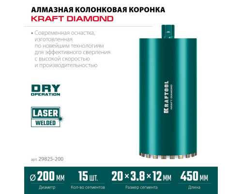 Алмазная коронка по железобетону DIAMOND, 200 мм (450 мм, 1 1/4