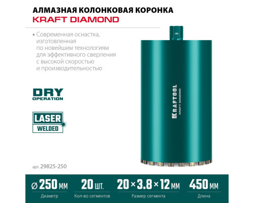 Алмазная коронка по железобетону DIAMOND, 250 мм (450 мм, 1 1/4