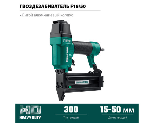 Пневматический нейлер F18/50, для гвоздей 18Ga тип 300 (15-50 мм) KRAFTOOL 31961