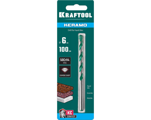 Сверло по керамограниту Keramo, 6 х 100 мм, тв.сплав КС KRAFTOOL 29175-100-6