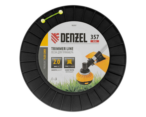 Леска для триммера витой квадрат, 2,0мм х 357м, на DIN катушке FLEX CORD Denzel (96297)