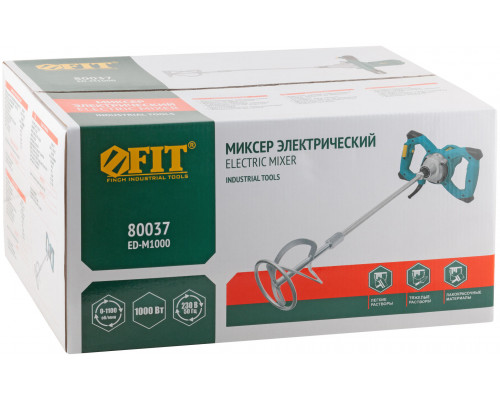 Миксер 1000 Вт; 0-1100 об/мин; 30 Нм; 90 л; металл.корпус; БС щеток; рез.накл.; коробка (80037)