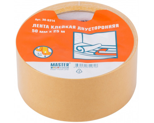 Лента клейкая двухсторонняя РР, 50 мм х 25 м (30-6314)