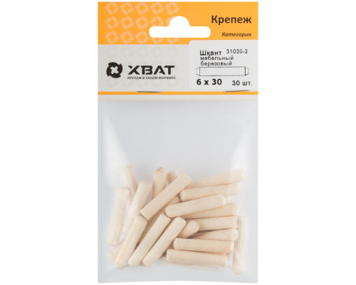 Шкант мебельный 6 х 30 березовый (фасовка 30 шт.) (31030-2)