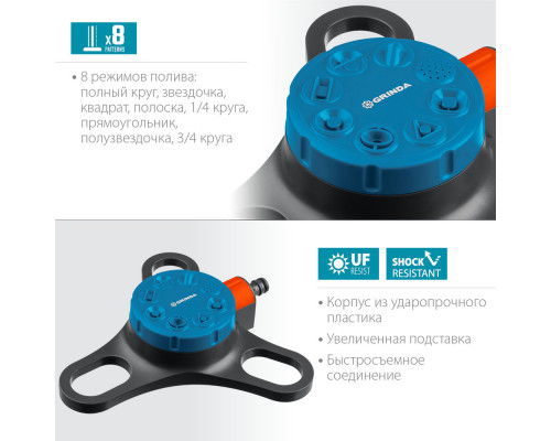 Стационарный распылитель RF-3, 8 режимов, пластиковый, на подставке, PROLine GRINDA 429301
