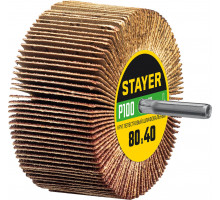 Круг шлифовальный лепестковый d 80 x 40 мм, P100, на шпильке d 6 мм STAYER 36609-100
