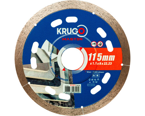 Диск алмазный сплошной по керамограниту, керамике KRUGO MASTER 115х1.1х22.23х8 mm 81011150226
