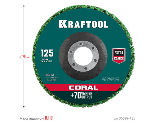 Диск полимерно-шлифовальный синтетический коралловый, 125 х 22.2 мм KRAFTOOL 36599-125