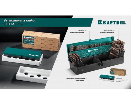 Набор сверл по металлу сталь М42 HSS-Co(8%) COBALT-8 13 штук 1.5-6.5 мм KRAFTOOL 29656-H13