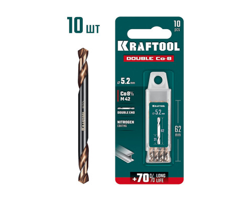 Сверло двухстороннее 5.2?62 мм по металлу DOUBLE Сo-8 сталь M42+8%Co класс А KRAFTOOL 29654-5.2-10
