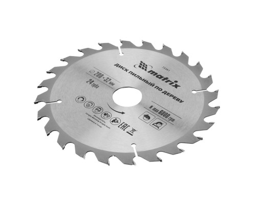 Пильный диск по дереву, 200 х 32 мм, 24 зуба, кольцо 30/32 Matrix Professional (73261)