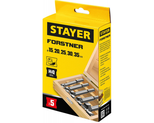 Набор сверл Форстнера по дереву Forstner, 5 шт: 15-20-25-30-35 мм, ДСП STAYER 29985-H5_z01