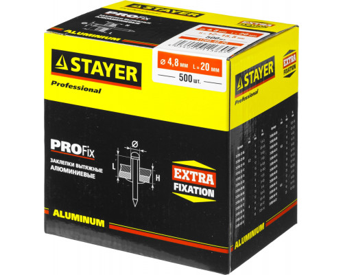 STAYER Pro-FIX, 4.8 х 20 мм, 500 шт, алюминиевые заклепки, Professional (31205-48-20)