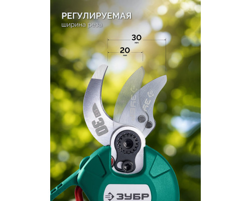 ЗУБР 20 В, 30 мм макс. рез, 1 АКБ LMS (2 Ач), секатор аккумуляторный (СКБ-2030-21)