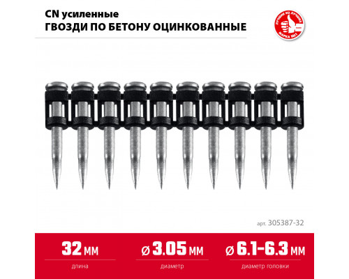 ЗУБР CN усиленные 32 х 3.05 мм, гвозди по бетону оцинкованные, 1000 шт (305387-32)