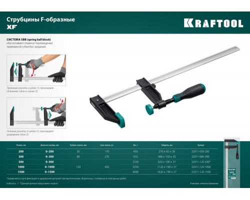 Струбцина F XF-1500/120, 120 х 1500 мм KRAFTOOL 32011-120-1500_z01