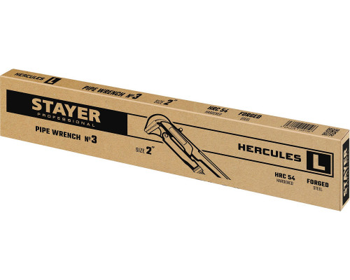 Ключ трубный с прямыми губками Hercules-L STAYER №3, 2