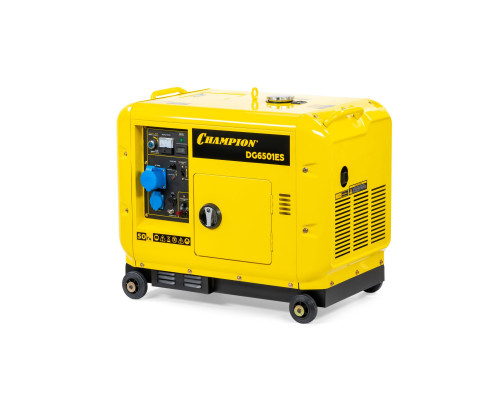 Генератор диз. CHAMPION DG6501ES+ATS (5/5,5кВт 8,9лс 16л 12V 160кг эл.стартер,колеса,счетчик,кожух) (DG6501ES)