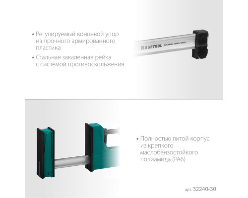 Корпусная струбцина Grand-300/450, 300/450 мм, сжатие/распор, 600 кгс, глубина зажима 95 мм KRAFTOOL 32240-30