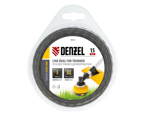 Леска для триммера двухкомпонентная, квадратная 3 мм x 15 м Extra cord Denzel (96126)