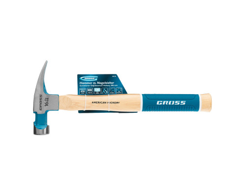 Молоток-гвоздодер, 450 г, угол 75, магнит, обрезиненная рукоятка American hickory GROSS