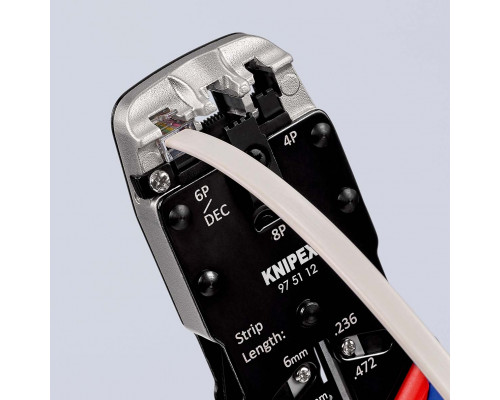 Пресс-клещи для штекеров RJ, 3 гнезда, RJ 10 (4-pin), RJ 11/12 (6-pin), RJ 45 (8-pin), 200 мм (KN-975112)