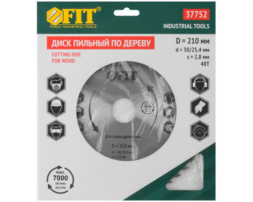 Диск пильный для циркулярных пил по дереву 210 х 30/25,4 х 48T (37752)
