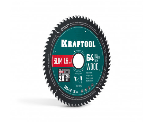 Диск пильный по дереву Slim wood cut, 190 х 30 x 1.6 мм, 64Т KRAFTOOL 36955-190-30-64