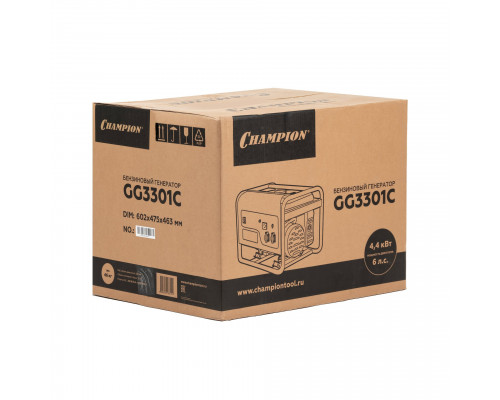 Генератор CHAMPION GG3301C (2,8/3,1кВт 6лс 15л 46кг высокий пусковой ток, 7кВт) (GG3301C)