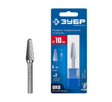 Борфреза твердосплавная 10?25 мм тип L конус с закругленным углом 28° радиус 2.2 мм хв-к 6 мм Профессионал ЗУБР 28810-10-25