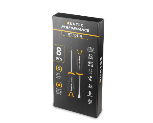 RUNTEC RT-SD1E8 Набор отверток RUNTEC S2 в ложементе EVA, 8 предметов (RT-SD1E8)