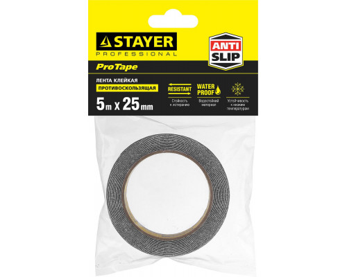 Лента клейкая противоскользящая 25 мм, 5 м, черная STAYER Professional 12270-25-05