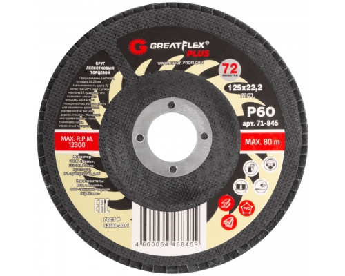 Круг лепестковый торцевой GreatFlex Plus (72 лепестка) 125 х 22,2 мм, P60 (71-845)