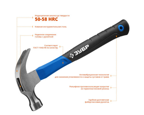 Молоток-гвоздодёр столярный 450 г Профессионал ЗУБР 20235-450