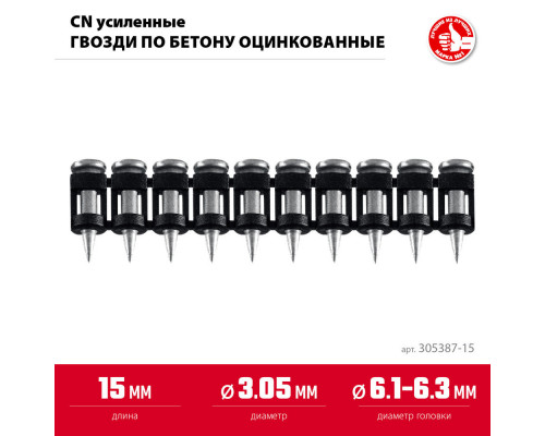 Гвозди по бетону CN усиленные 15 x 3.05 мм, оцинкованные, 1000 шт ЗУБР 305387-15