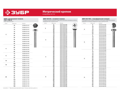 Болт M12 x 100 мм, кл. пр. 5.8, цинк, 5 кг, ГОСТ 7798-70 ЗУБР 303080-12-100