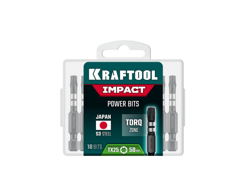 Биты ударные Impact TX 25 50 мм 10 штук KRAFTOOL 26195-25-50-S10