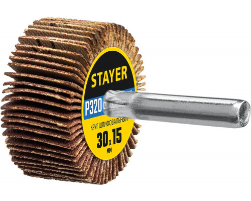 Круг шлифовальный лепестковый d 30 x 15 мм, P320, на шпильке d 6 мм STAYER 36606-320
