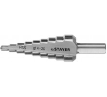 Сверло ступенчатое 4-20 мм, 9 ступеней, сталь HSS STAYER 29660-4-20-9