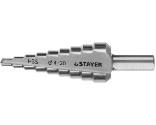 Сверло ступенчатое 4-20 мм, 9 ступеней, сталь HSS STAYER 29660-4-20-9