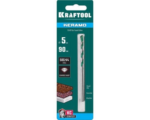 Сверло по керамограниту Keramo, 5 х 90 мм, тв.сплав КС KRAFTOOL 29175-090-5
