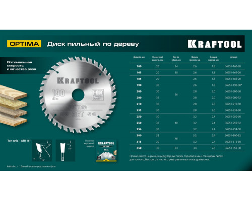 Пильный диск по дереву Optima, 235 х 30 мм, 36Т KRAFTOOL 36951-235-30