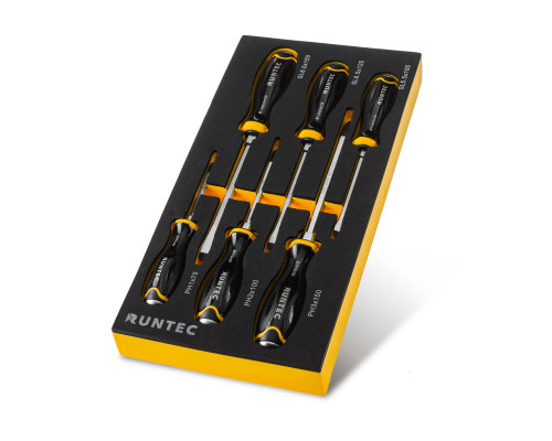 RUNTEC RT-SD3E6 Набор усиленных отверток RUNTEC CrV со сквозным стержнем в ложементе EVA, 6 предметов (RT-SD3E6)