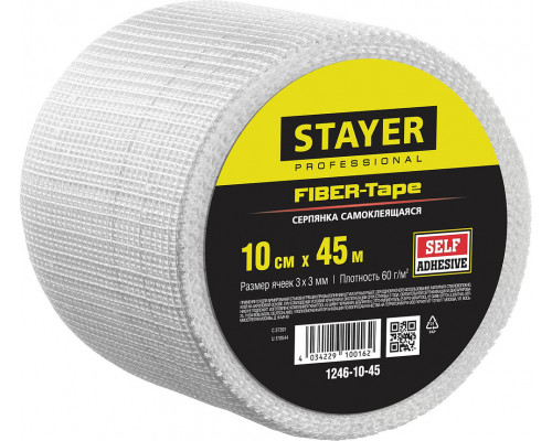 Серпянка самоклеящаяся FIBER-Tape, 10 см х 45 м, 3 х 3 мм STAYER Professional 1246-10-45