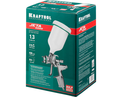 Пневматический краскопульт JETA 4000, HVLP, 1.3 мм, с верхним бачком KRAFTOOL 06555-1.3
