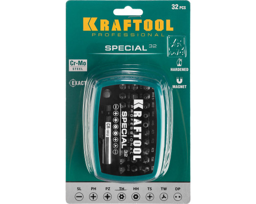 Набор специальных бит Special-32, с адаптером, 32 шт KRAFTOOL 2610-H32