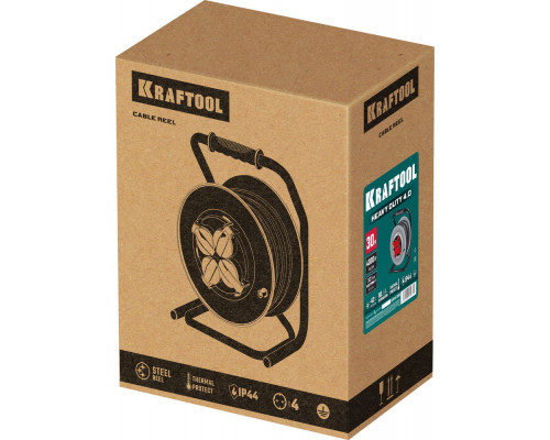 Силовой удлинитель на стальной катушке КГ 3х2.5 30м 4000Вт IP44, HEAVY DUTY KRAFTOOL 55086-30_z01