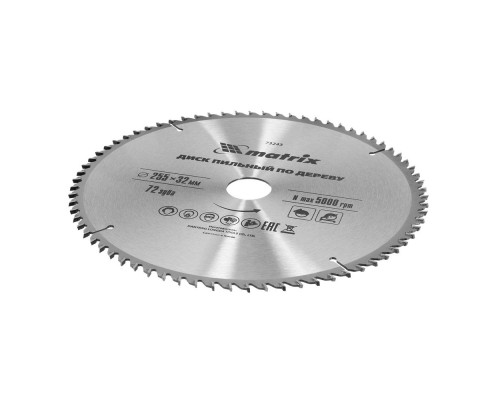 Пильный диск по дереву, 255 х 32 мм, 72 зуба, кольцо 30/32 Matrix Professional (73243)