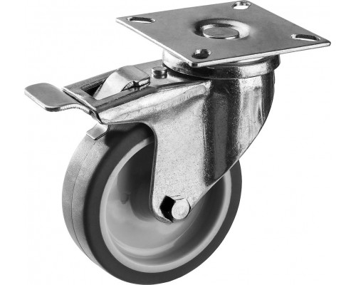 Колесо термопластичное поворотное с тормозом d 75 мм, г/п 60 кг, резина/полипропилен ЗУБР Профессионал 30946-75-B